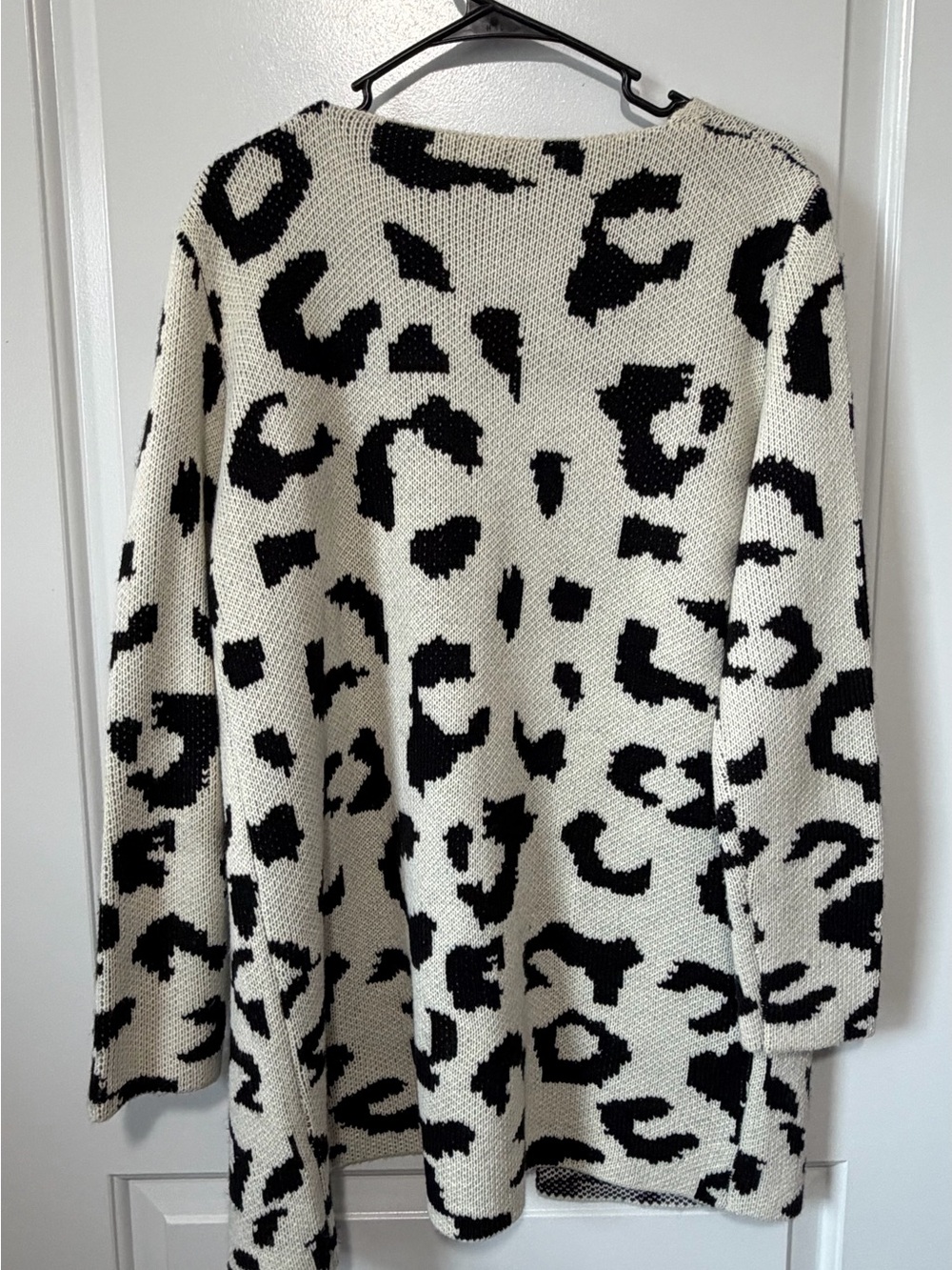 Escio Business Casual Leopard Print Open-Front Cardigan Sweater Black & White L - Picture 3 of 6